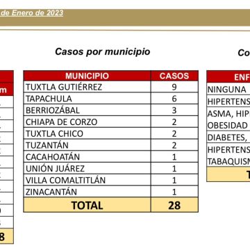 Se detectan 28 casos positivos de COVID-19 en Chiapas